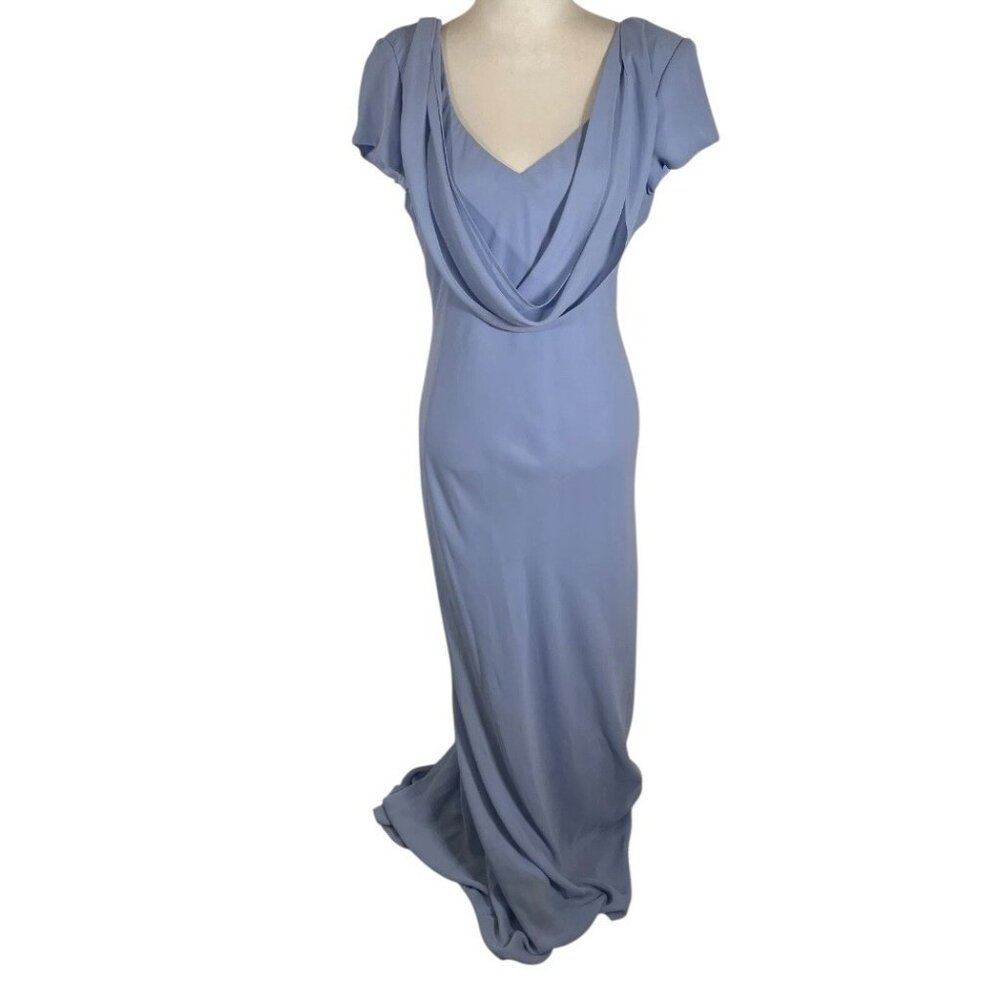 Michelangelo Maxi Dress Womens Blue Medium Short Sleeve Evening Draped Neck
